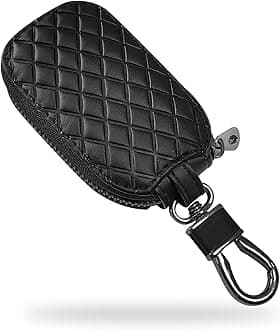 Car Key Case, Universal Key Fob Cover Case, Leather Car Key Smart Keychain Holder Anti Scratch Cover Protector with Zipper and Metal Hook(Black Plaid)