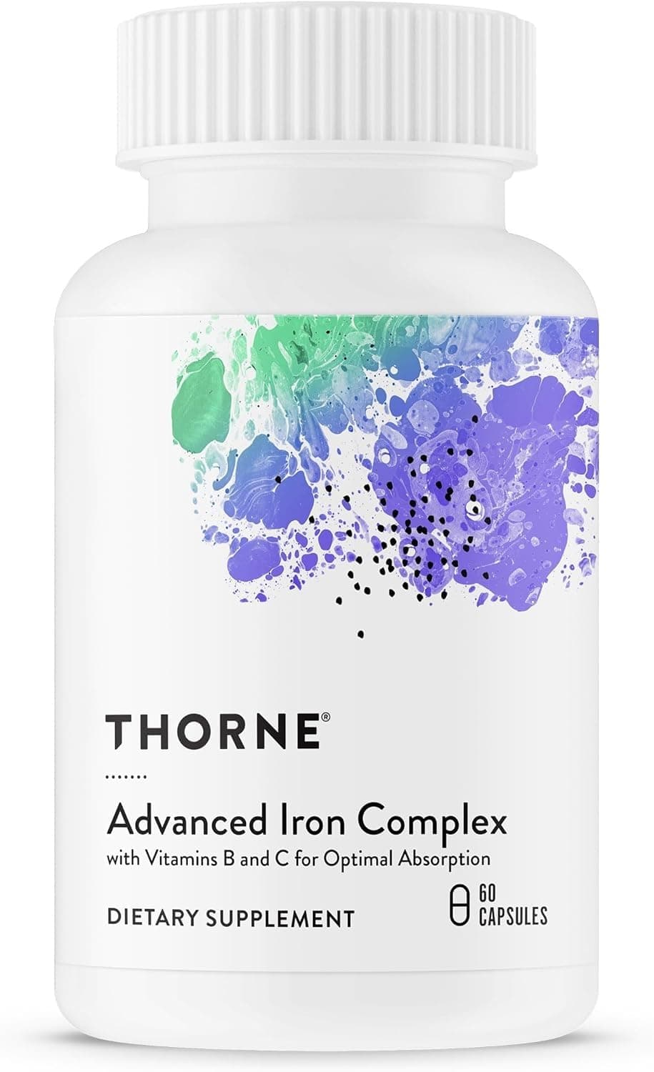 THORNE - Advanced Iron Complex - Complete Blood Support Formula* - Elemental Iron, Folate, B and C Vitamins for Optimal Absorption - Chelated Iron Supplement - Gluten, Dairy & Soy-Free - 60 Capsules