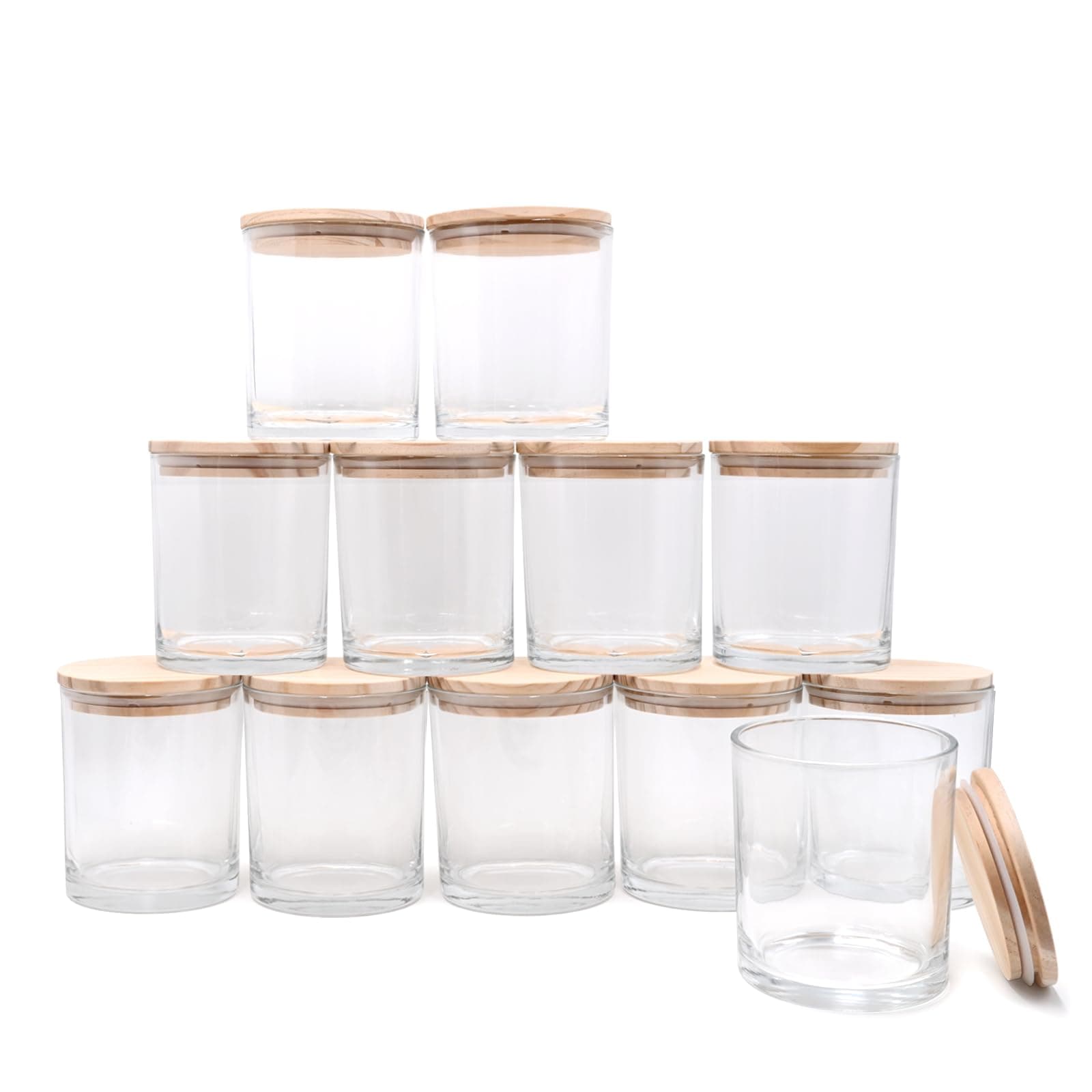 14 OZ Thick Candle Jars for Making Candles 12 Pcs, 3 Wick Empty Jars with Wood Lids for Candle Making, Sample Container,Clear
