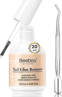 Beetles Nail Glue Remover with Cuticle Tool, 1 Pcs 20ml Press on Nail Remover Non-Acetone Adhesive for False Nail Tips Gentle Formula Not for U v Nail Glue Gel