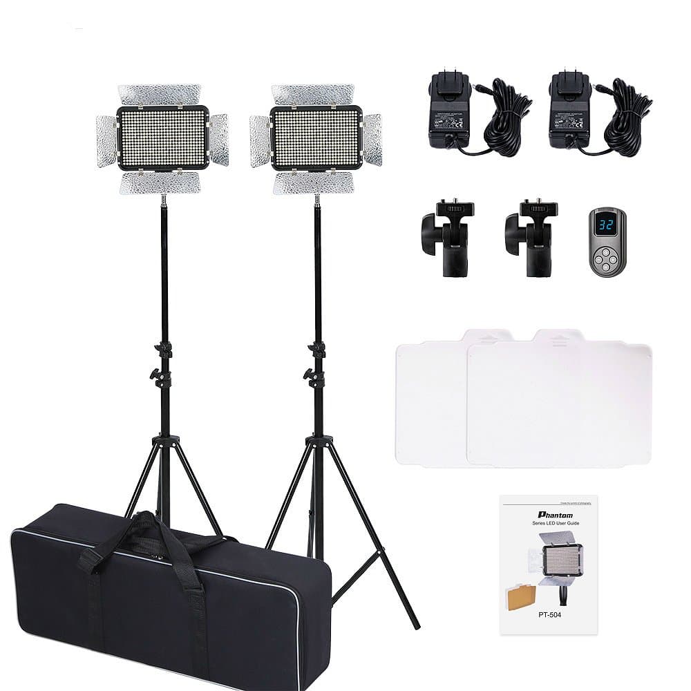 Tolifo 2 Pieces 504 LED Video Light and Stand kit with Handhelds,Filters,Barndoors,Power Adapters,Remote Control and Carry Bag,CRI95+, Bi-Color 3200 to 5600K, Dimmable, 45° Beam Angle,3600LM