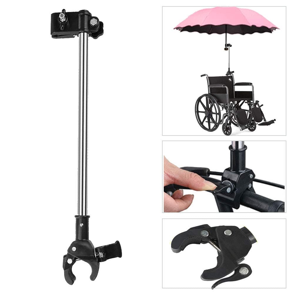 Yobee Umbrella Mount Holder, Adjustable Umbrella Mount Stand No Need Wrench to Attach/Detach Umbrella Clamp for Wheelchairs, Walker, Rollator, Biycle, Pram, Stroller, Black