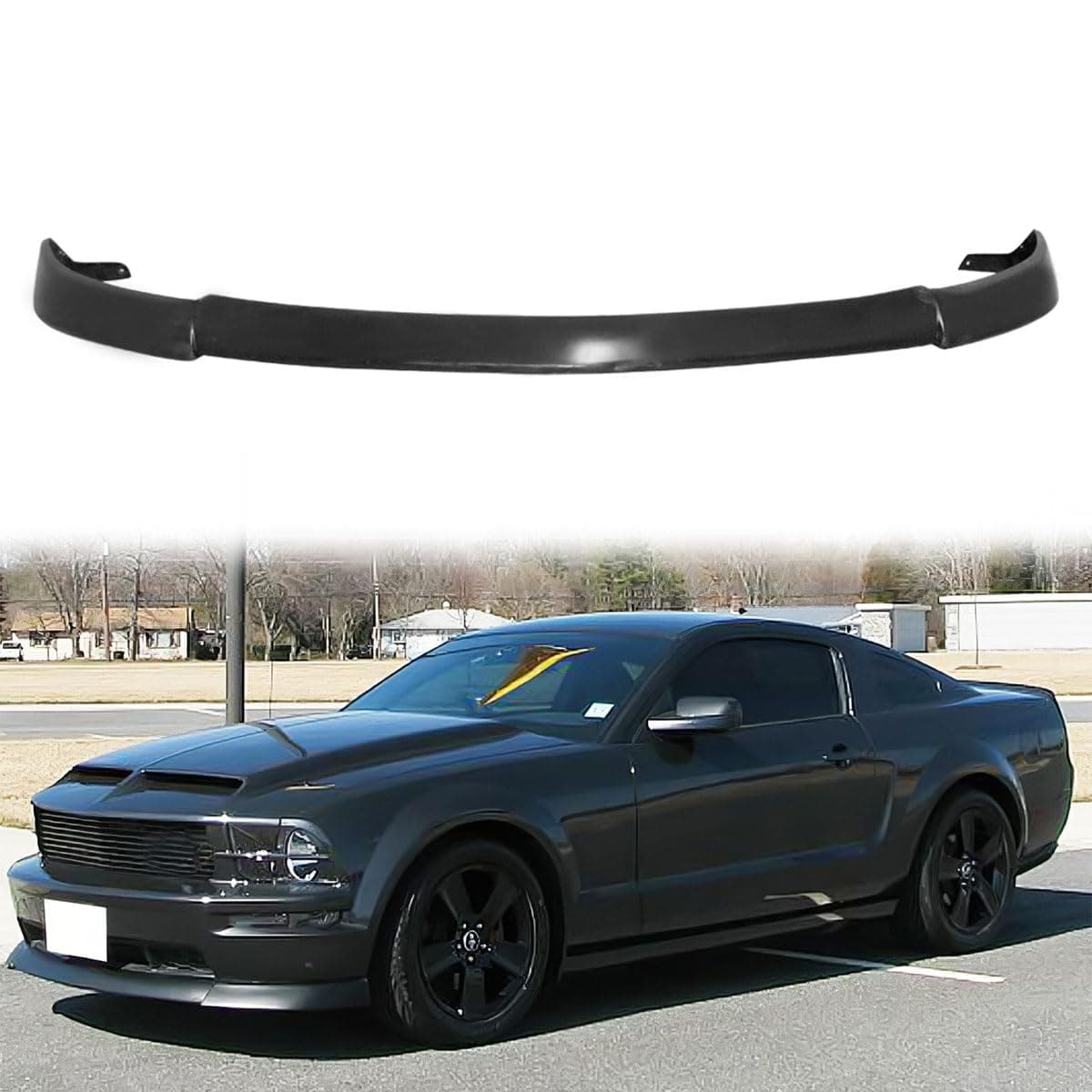 Front Bumper Lip Compatible with 2005-2009 Ford Mustang Bullitt/GT (4.6L V8) Only, Unpainted Black CV Type 2 Style Polyurethane Front Lower Chin Spoiler Protector, 1 PC