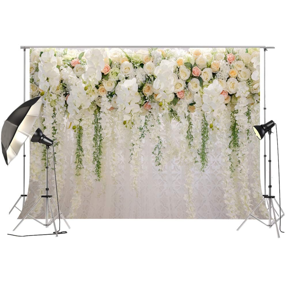 8x6ft Bridal Shower Large Wedding Floral Wall Backdrop PC Print White and Green Wisteria Rose Flowers Dessert Table Photo Booth for Photography XT-6749