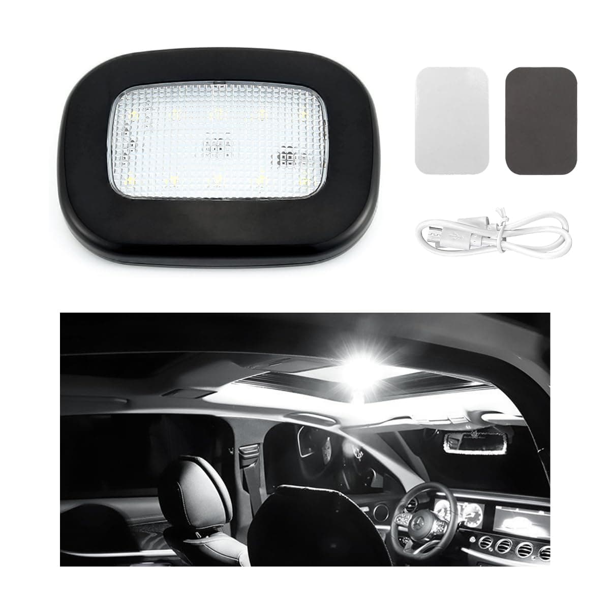 Car Interior Ceiling Roof Lights, Magnetic Rechargeable USB Wireless Dome Lamp, LED Auto Map Reading Light Cover for Insider Roof Ceiling, Universal Car Accessories (Black)