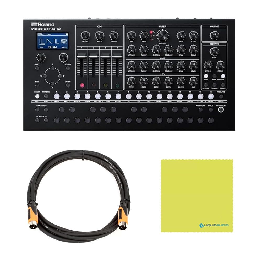 Roland SH-4D Desktop Synthesizer Bundle w/Roland RMIDI-B10 Black Series MIDI Cable and Liquid Audio Polishing Cloth