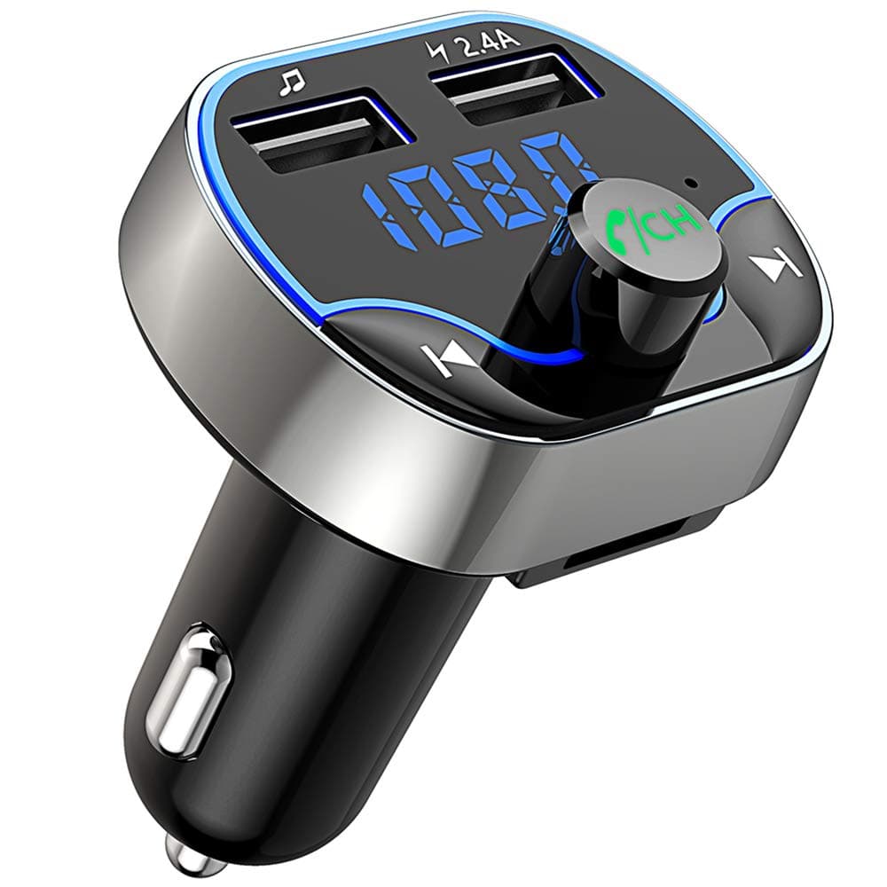 Bluetooth FM Transmitter for Car, Vproof Wireless Radio Transmitter Car Kit Adapter with Hands Free Calling, Dual USB Ports (5V/2.4A & 1A), Support SD Card USB Flash Drive