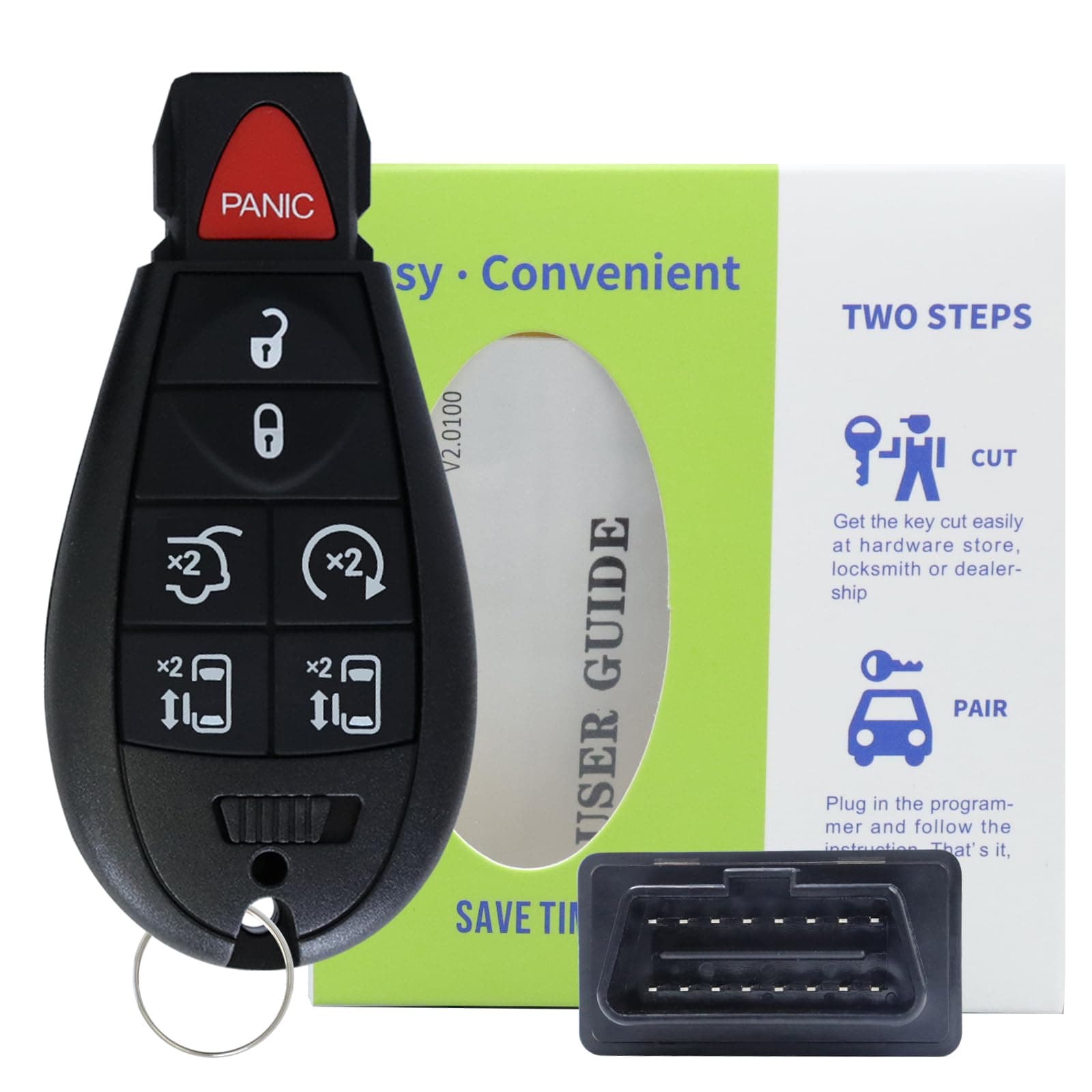 OBD Key Programmer & Key Fob，Keyless Entry Remote Compatible with Dodge Ram 1500 2500 3500 M3N5WY783X, Chrysler Town and Country,Chrysl,7 Button Key fob Programming Tool