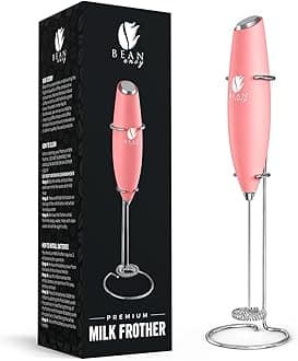 Bean EnvyMilk Frother for Coffee - Handheld, Mini Electric Drink Mixer, Foamer & Frother with Stand for Coffee, Lattes, Hot Chocolates and Shakes - Rose Pink
