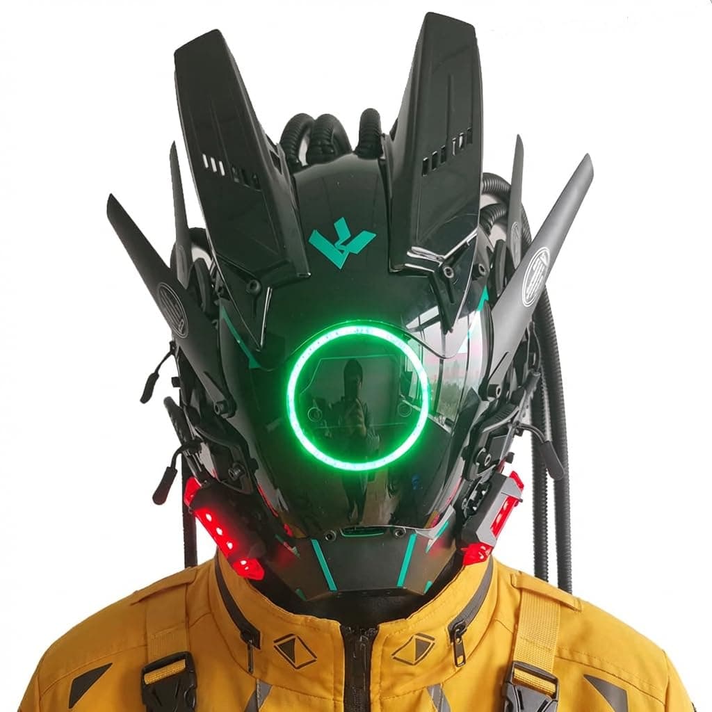 Punk Mask Cosplay for Men, Round Light with Braids Mask Cosplay Halloween Fit Party Music Festival Accessories