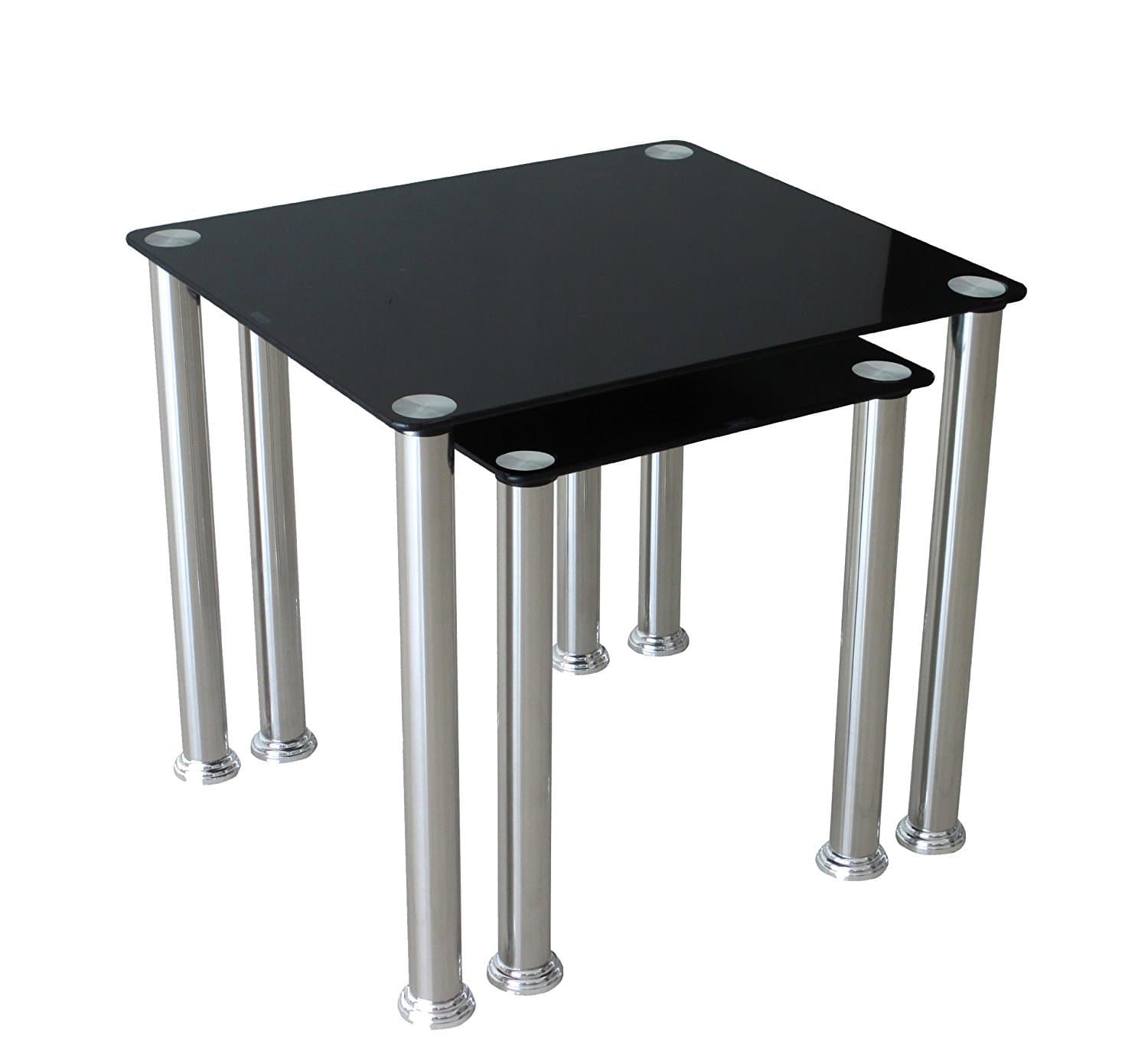 Premier AV LT02 Glass and Side Tables for Laptops - Black Glass/Silver Legs (Set of 2)
