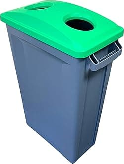 Chabrias Ltd 87 Litre Slim Bin Recycling Container, Space Saving Design, Rectangular for Home, Office, Kitchen – Commercial Product Vented Slim Waste Receptacle Bin (1, Grey & 2 Hole Green Lid)