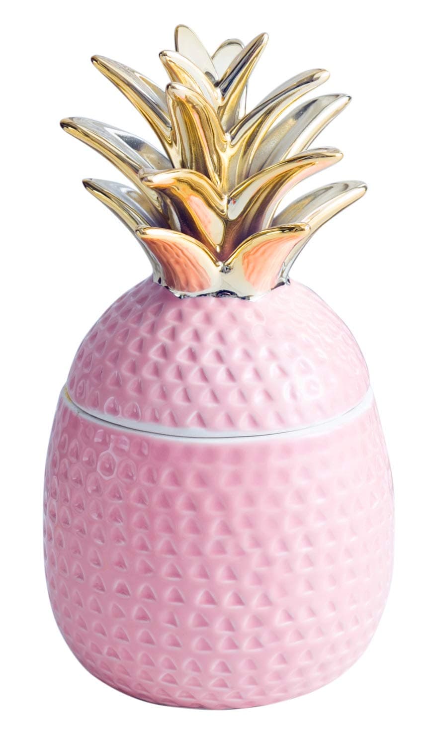 WANYA Pineapple Home Decor Ceramic Storage Jar Candy Jar Cooky Jar Cookie Jar with Lid, High Gloss Pink and Gold (9" Tall)
