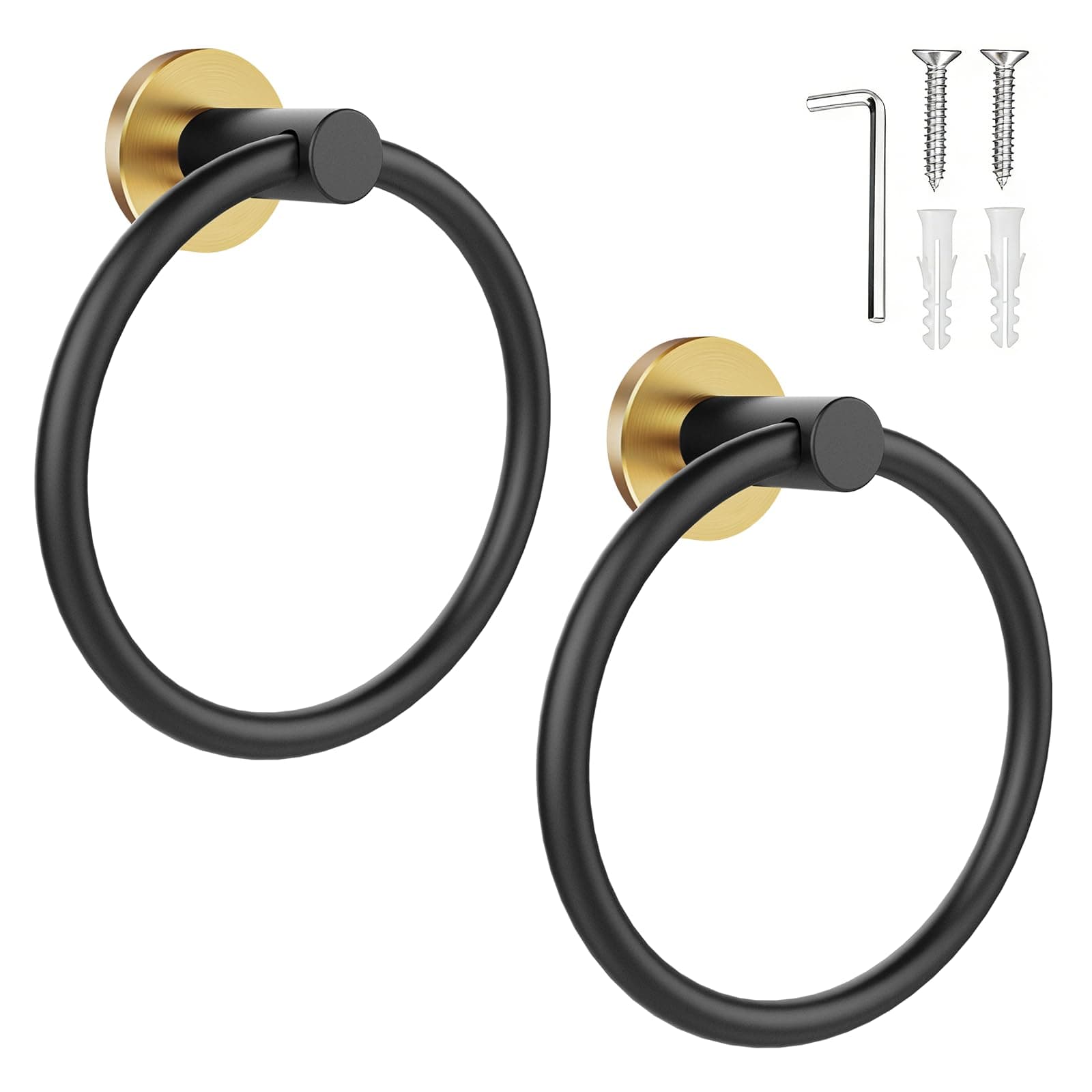 SetSail Towel Holder for Bathroom Wall 2 Packs Towel Ring Stainless Steel Heavy Duty Hand Towel Hanger for Bathroom, Black and Gold