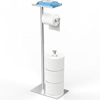 CISILY Silver Stainless Steel Toilet Paper Holder Stand with Phone Shelf, Bathroom Toliet Decor Decoration. Tissue Paper Roll Holder Free Standing Storage, Rv Accessories