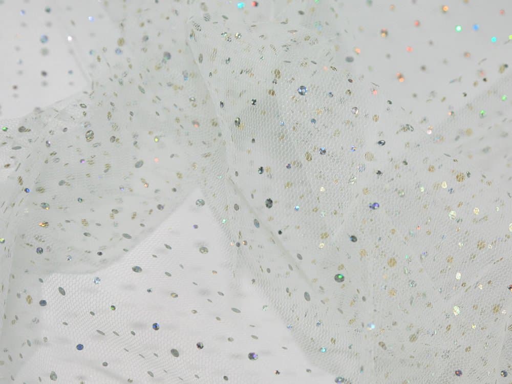 52" wide Hologram Sequin Net Fabric White - per metre