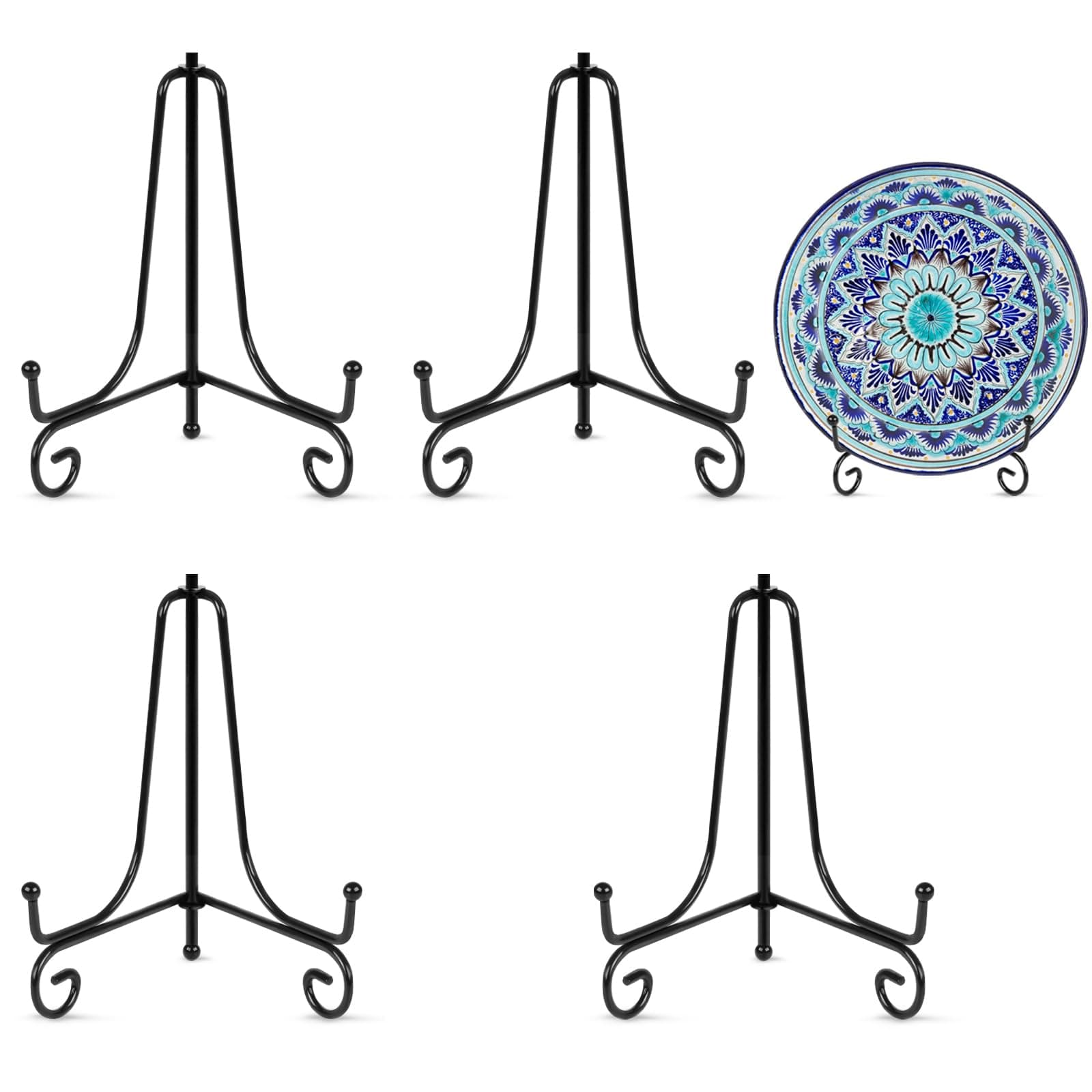 vivinin 4 Pack Plate Stands For Display,Plate Holder 6 '',Picture Frame Stand of Metal,Frame and Artworks,Small Easel for Book,Tabletop Art,Picture,Photo Platter,black (21ZSJ0001)