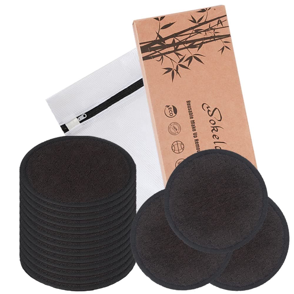 Makeup Remover Pads Reusable 16Pcs 2-Layer Washable Natural Organic Bamboo Cotton Round Pad Face Cleansing Pads Wipe Facial Cleansing Cloths with laundry bag for Eye Care Toners Application