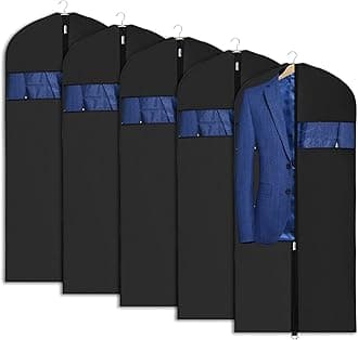 Univivi Garment Bag 43 inch Suit Bag for Storage (Set of 5), Foldable Washable Clear Lightweight Garment Bags for Costumes Suits Coats (60cm*109cm)