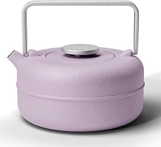 Toptier Teapot with Removable Infuser, Cast Iron Tea Kettle Stovetop Safe, Solid Geometry Cylinder Design Tea Pot Coated with Enameled Interior for 27 Ounce (800 ml), Purple