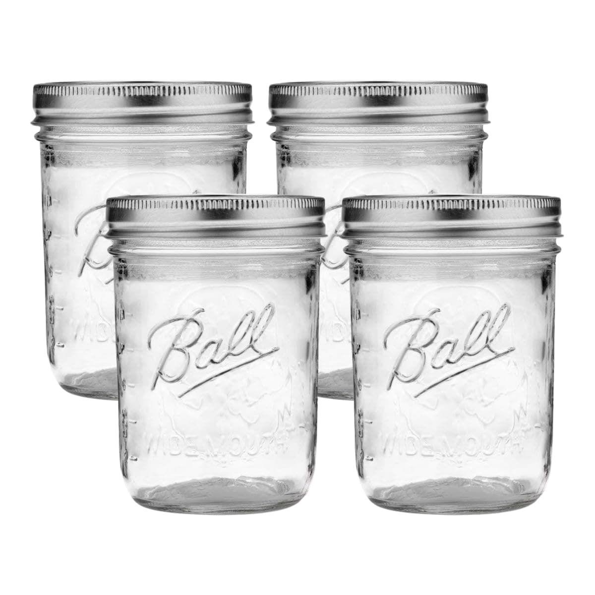 Ball Wide Mouth Glass Mason Jars with Lids and Bands for Canning Pickling Juice Jam Jelly Pint Size 16 oz (Pack of 4)