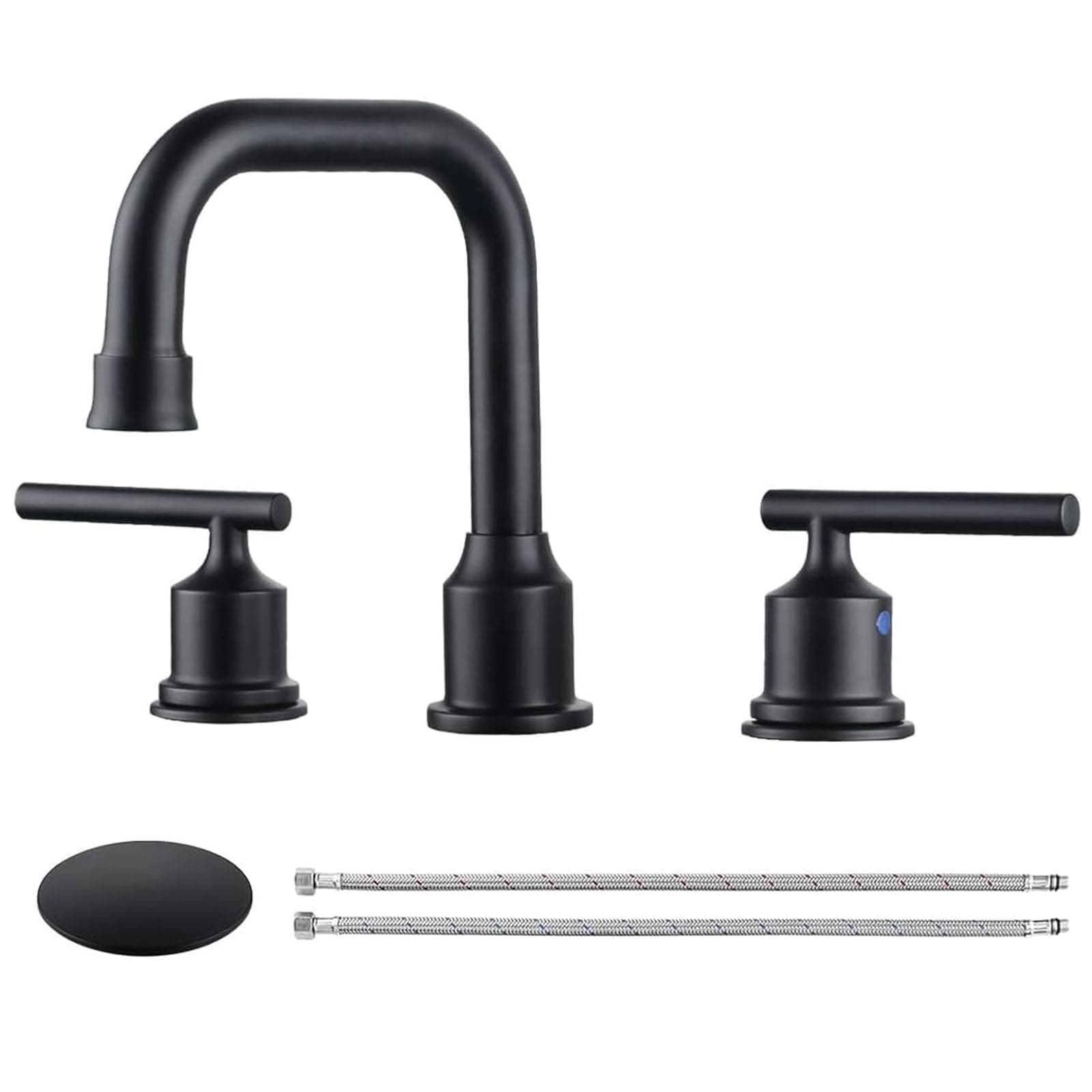 Two Handles Widespread 8 inch Bathroom Faucet Black 3 Pieces Basin Faucets 360 Degree Swivel Spout Lavatory Sink Faucet