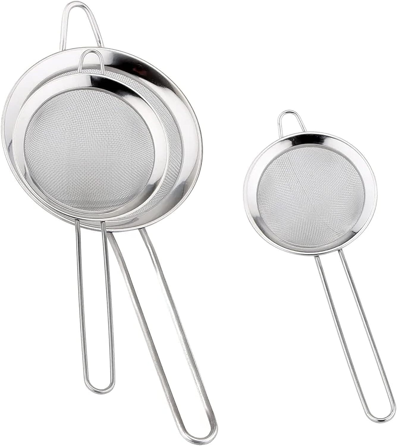 MOMENT Fine Mesh Strainer Set of 3 Sizes [Diameter 10cm/8cm/6cm], Stainless Steel Wire Sieve Sifter with Handle Metal Strainers for Kitchen Food Tea Rice Juice Quinoa Flour Baking, Small