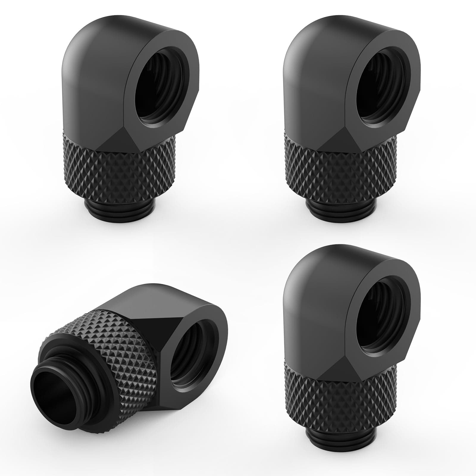 4-Pack G1/4" Male to Female Extender Connector 90° Rotary Elbow Enhance Multi-Link Adapter Fitting for PC Water Cooling System, Black