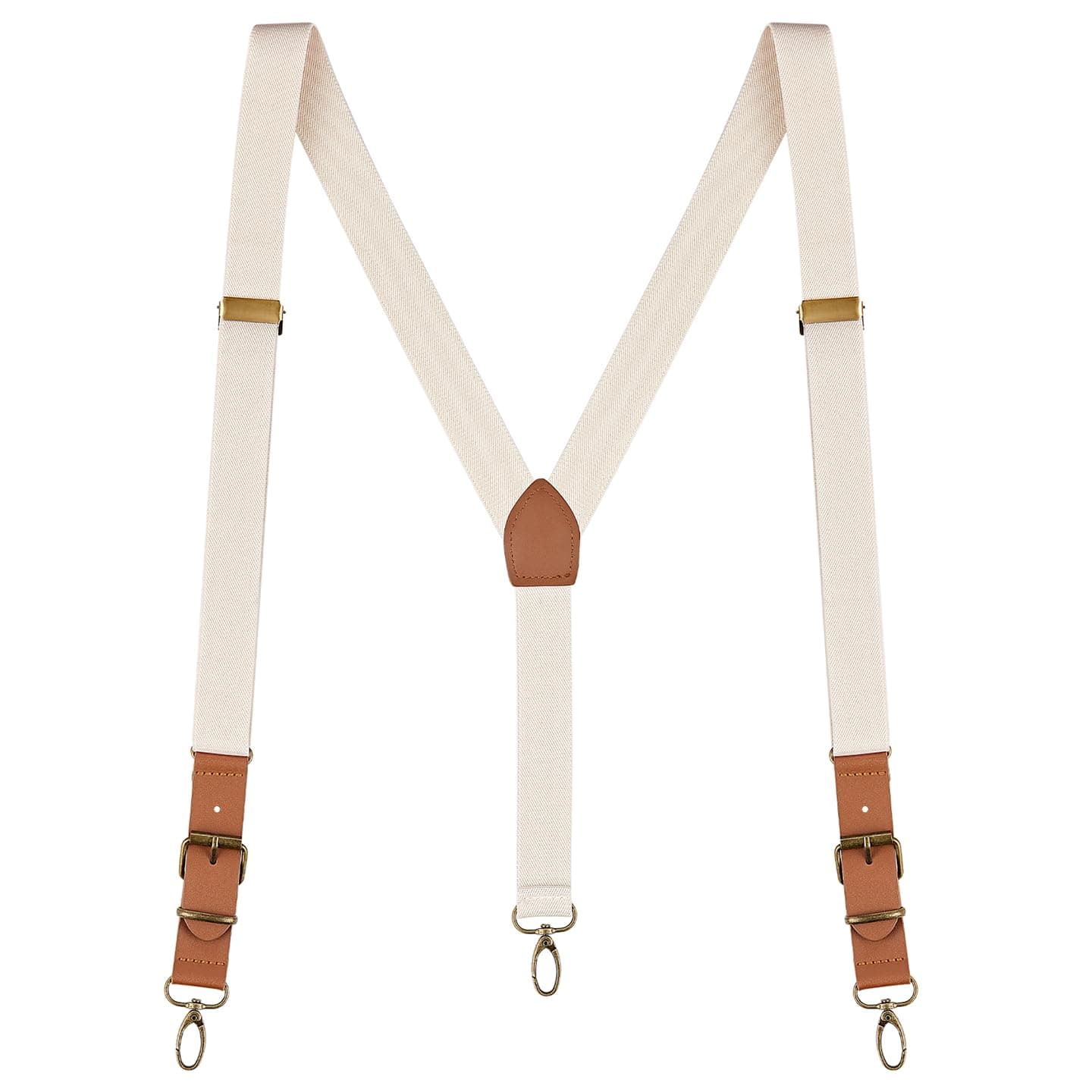 Leather End Suspenders for Men - 48" Elastic Adjustable Straps 1" - Y Back with Metal Hooks