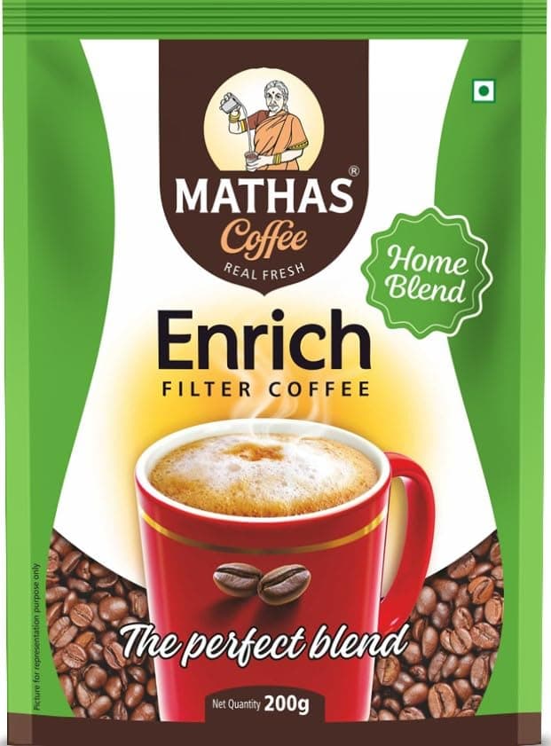 Mathas Enrich Coffee Powder | Leading Indian Filter Coffee | 70% Coffee 30% Chicory (Enrich, 200gm)