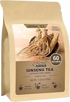 FullChea - Ginseng Tea bags, 60 Teabags - Pure Ginseng Root Tea - Caffeine-Free Herbal Tea with Wellness Support