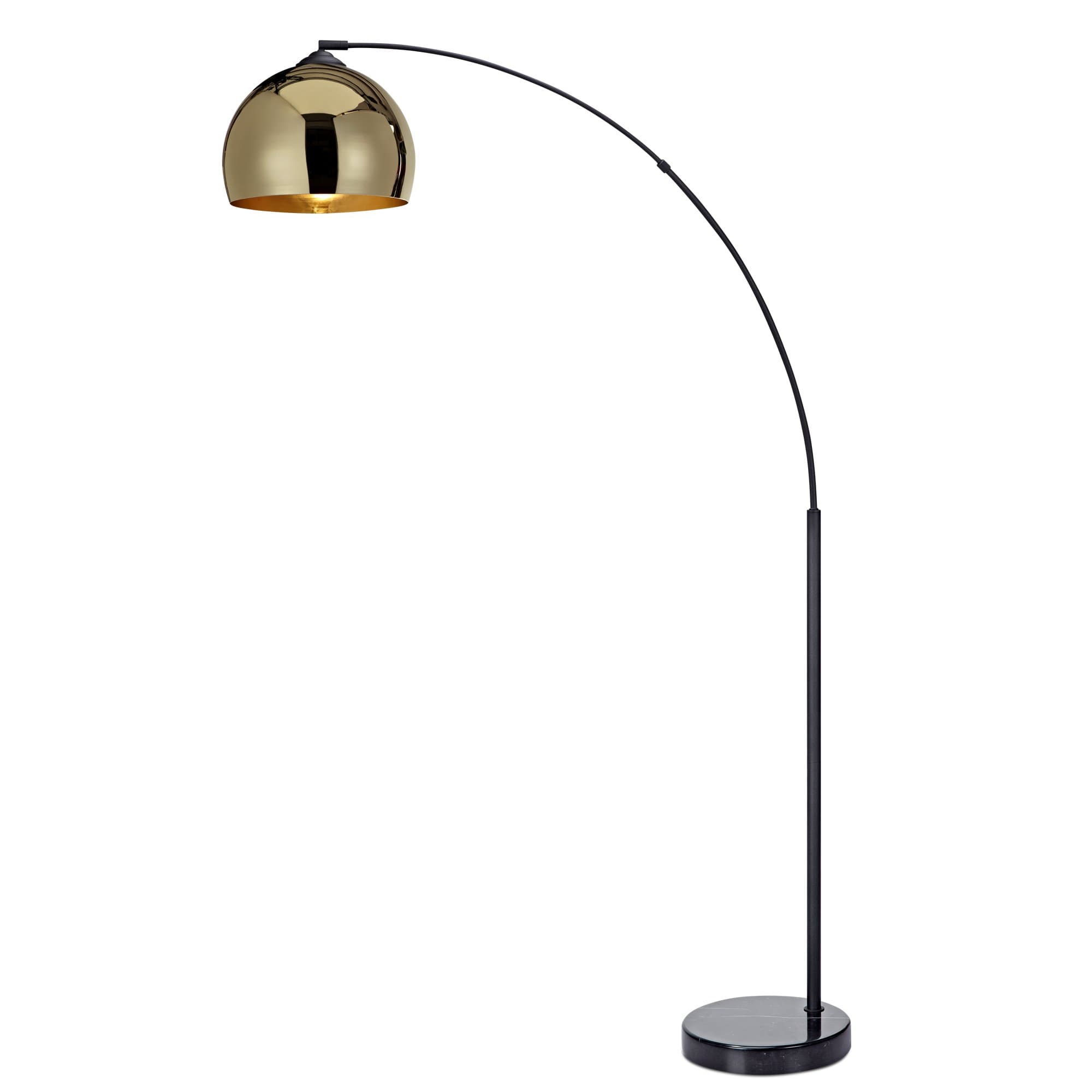 Teamson Home Arquer 66.93" Arc Floor Lamp for Living Rooms, Home Offices, Dining Rooms, Bedrooms with Faux Black Marble Base and Gold Bell Shade