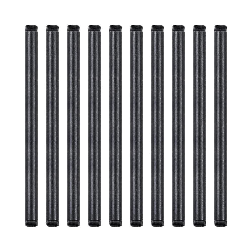 10 Pack 1/2 Inches x 12 Inches Black Malleable Steel Nipples Fitting, DIY Steampunk Industrial Vintage Style.