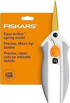 Fiskars Easy Action Micro-Tip Titanium Scissors, Sharp Blades for Cutting Precision and Angles with Easy Action Spring Design, Crafting Supplies, SoftGrip Assisted Handle