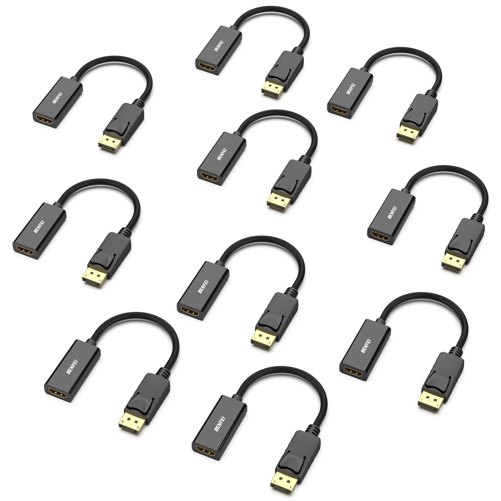 BENFEI 10pcs DisplayPort to HDMI Converter Cable, Support Resolution up to 4K@30Hz (Male to Female, Not Reverse Way)