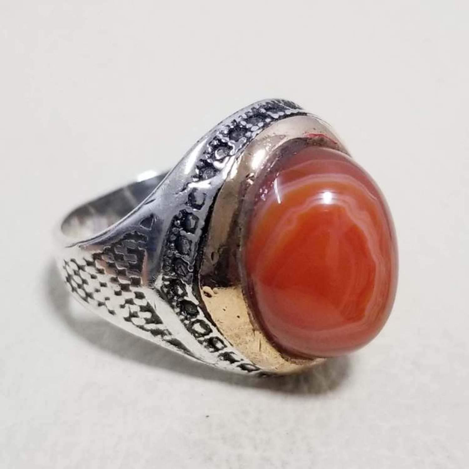 all sizes men gift red agate aqeeq topaz stone heavy ring gem man ring 925 sterling silver ottoman turkey style عقيق كبدي