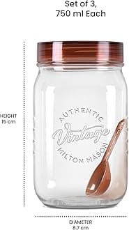 MILTON Vintage Pet Jar Set of 3, 750 ml Each, Transparent | Food Grade | Air Tight | BPA Free | Food Storage Container