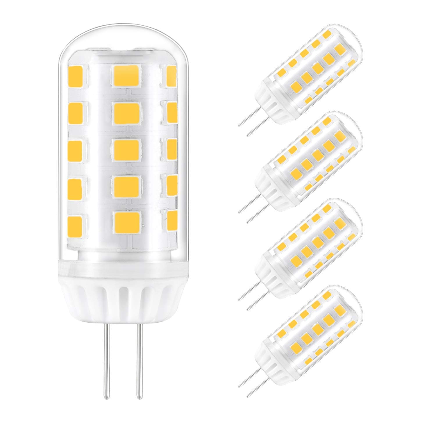 G4 Led Light Bulb AC/DC 12V G4 Bi Pin Halogen Bulb 35W 40W Equivalent Warm White 3000K No-Flicker Beam Angle 360 Degree 5-Pack
