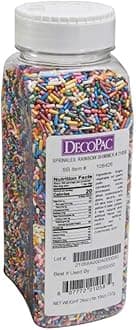 DecoPacCandy Sprinkles, 26oz, Rainbow Shimmer Sprinkle Mix, Fancy Sprinkles in Handheld Container, Edible Sprinkles For Celebration Cakes, Cupcakes, Cookies - Rainbow Shimmer