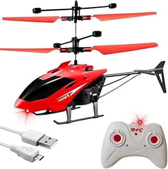 Outdoor and Indoor Flying Helicopter with Remote Control | Electronic Radio RC Remote Control Toy | Charging Helicopter with 3D Light & Safety Sensor for Kids - Pack of 1 (Red in Colour)