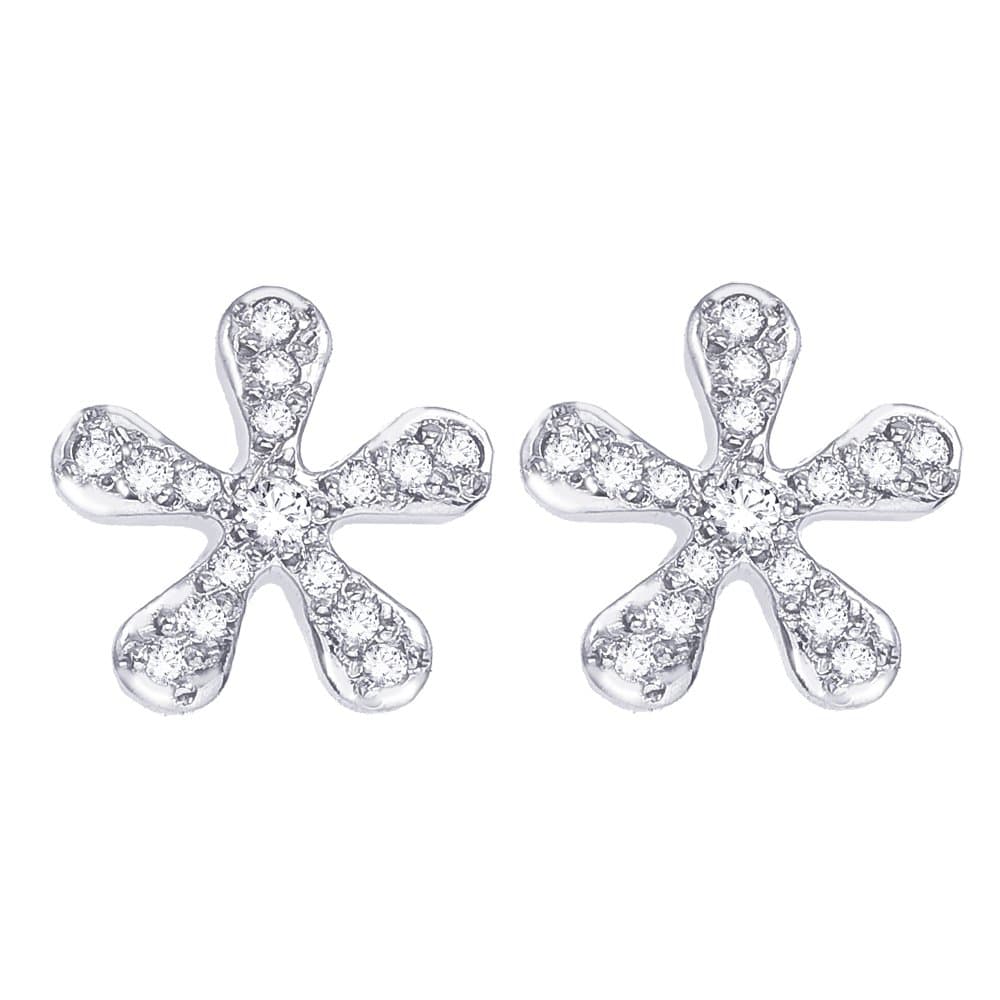 14k White gold dainty mini flower studs earrings with White diamonds