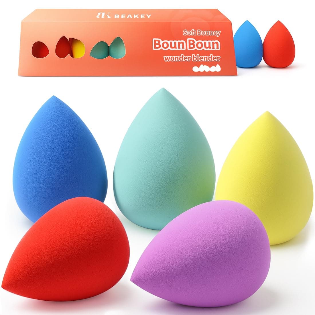 BEAKEY 5 Pcs Makeup Sponge Set, Foundation Blending Beauty Sponge, Flawless for Liquid, Cream, and Powder, Multi-colored Makeup Sponges
