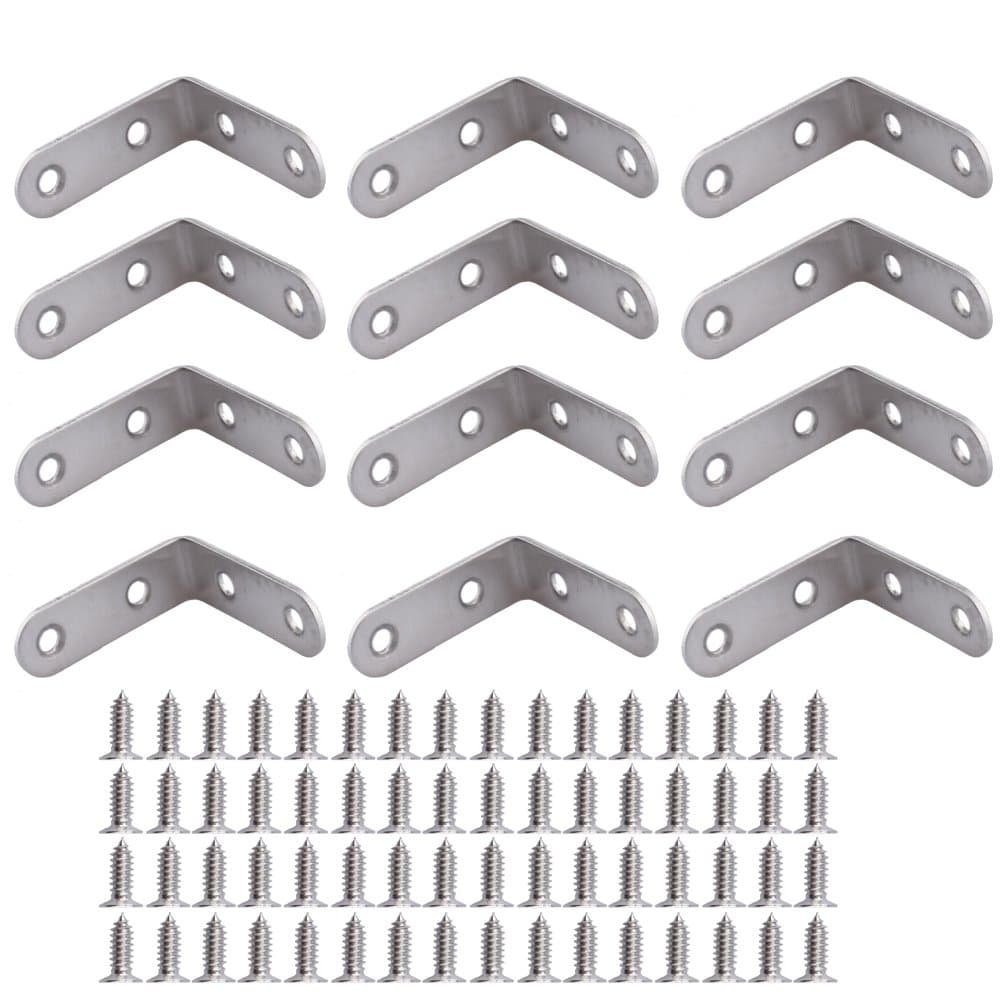 MEAOR 12 Pcs Right Angle Brackets 50mmx50mm 90 Degree Corner Bracket Fastener Stainless Steel L Shaped Corner Braces with 48 Pcs Screws (50x50mm-12 pcs)