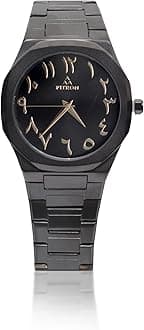 Fitron Black Men's Wrist Watch, Black Dial, with Arabic Numbers, Stainless Steel Bracelet