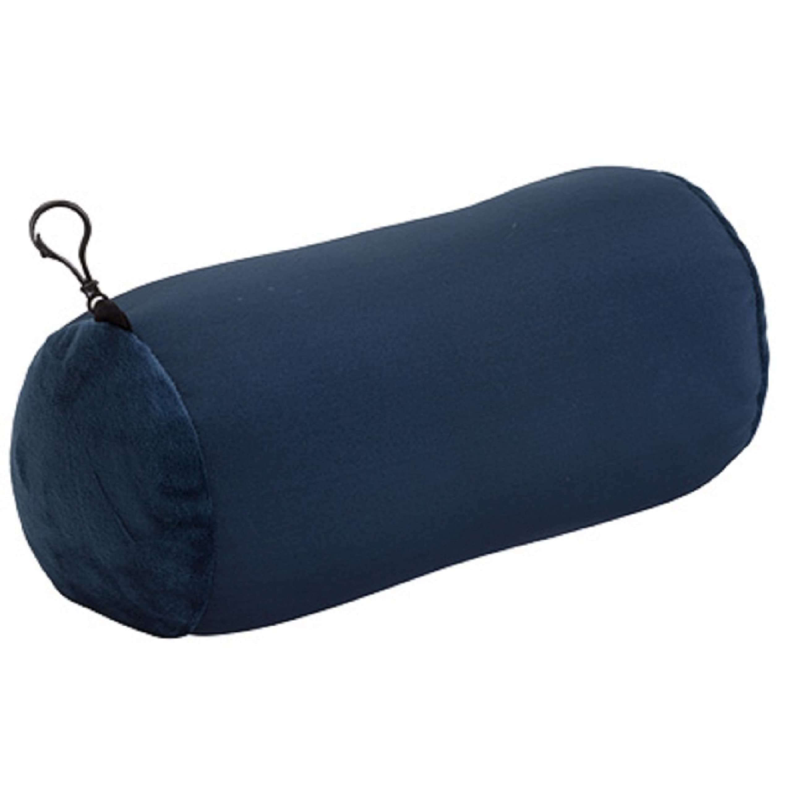 Microbead Bolster Tube Travel Pillow - Compact Neck Roll Pillow for Airplane, Car, or Home - Soft Lumbar Support Pillow - Navy