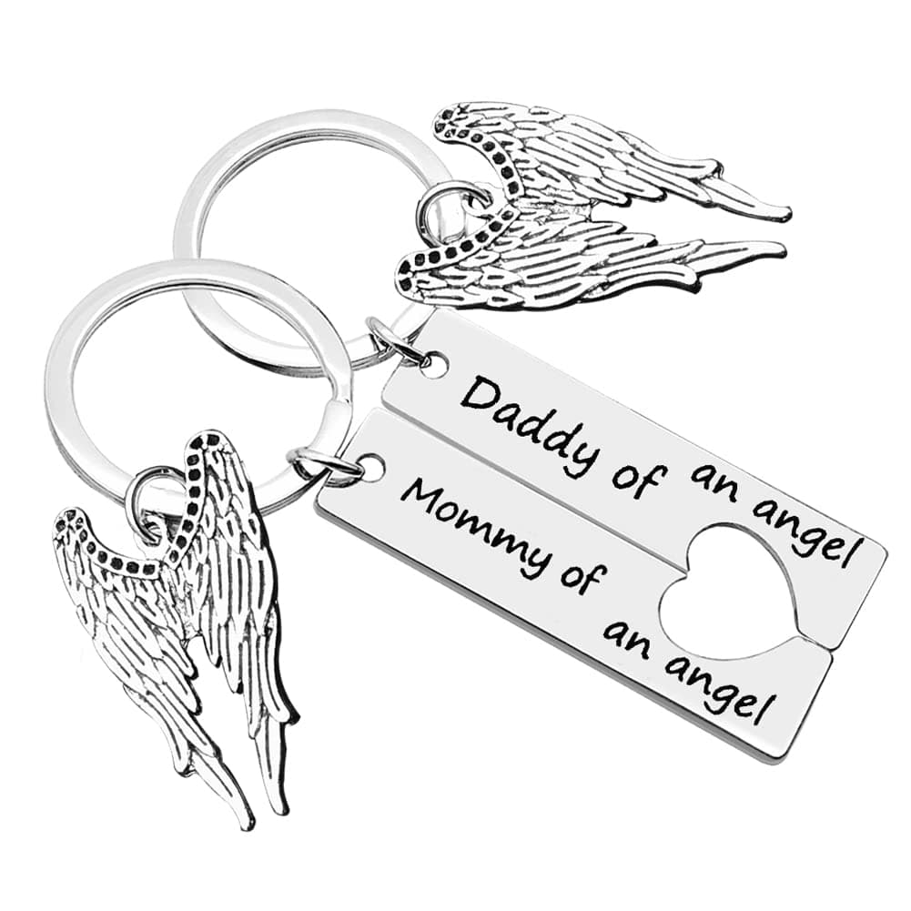 Loss Memorial Keychain Mommy Daddy keyring Set Miscarriage Keepsake Baby Memorial Jewelry Sympathy Gift for Infant Loss Child Loss Silver