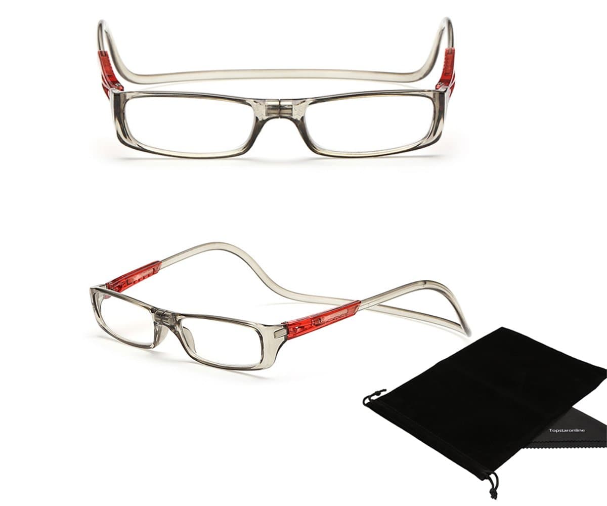 TOPSTARONLINE Multi-Color Adjustable Magnetic Reading Glasses from +1.00 to +4.00 Diopters (+2.00, Grey)
