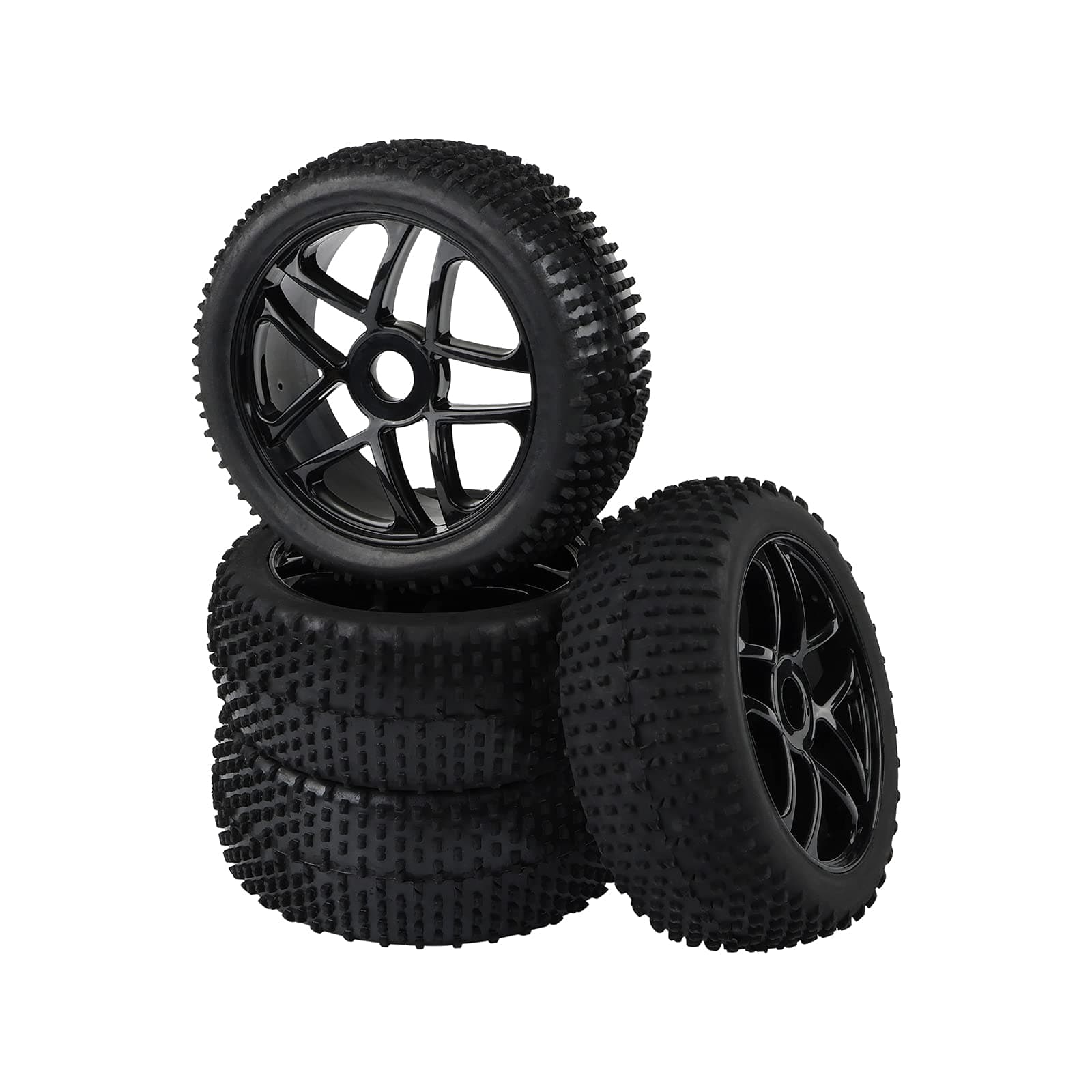 4PCS RC 1/8 Off-Road Car Buggy Rubber Tyre Tires & Wheel Rim Black Have Foam Inserts