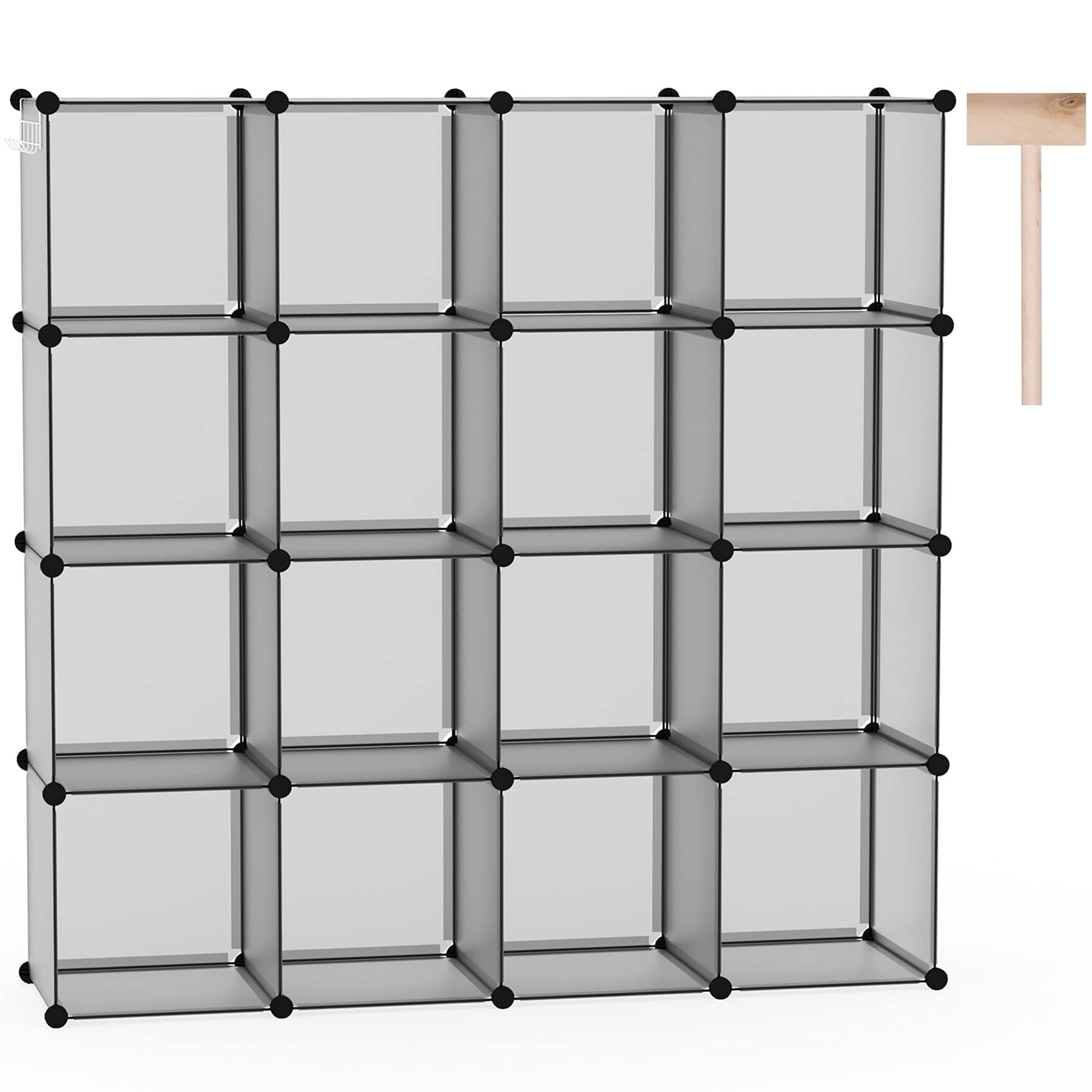 16-Cube Storage Organizer, Plastic Shelves Units, DIY Closet Organizer, Modular Shelves Ideal for Home, Bedroom, 48.4" L 12.4" W 48.4" H Grey UPCS16G