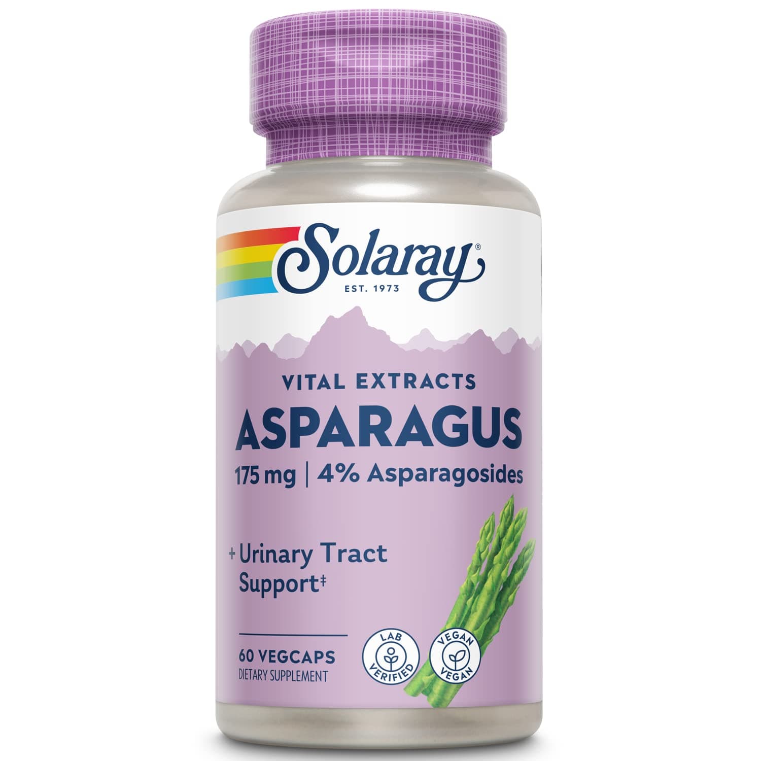 SOLARAY Asparagus 175 mg Supplement with Whole Root - Asparagus Extract Capsules for Men & Women, Urinary Tract & Digestive Health Support, Vegan Formula - 60 Veg Caps